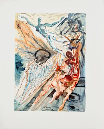 Woodcut Dali - The Purgatory, Canto 26 - Meeting of Two Groups of Lustful Ones