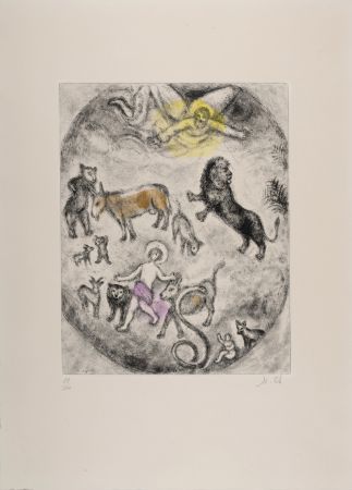 Etching Chagall - The reconciliation of all the creatures (Isaiah 11: 5-9), 1958 - Hand-signed & Hand-colored!