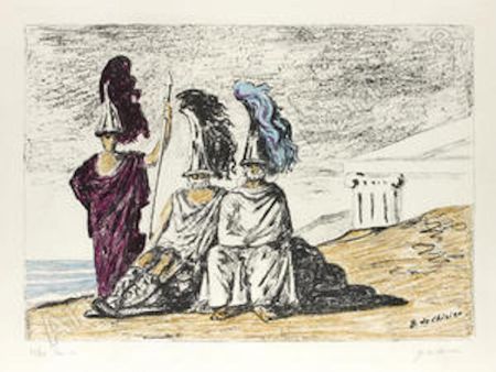 Lithograph De Chirico - The warriors return from troy