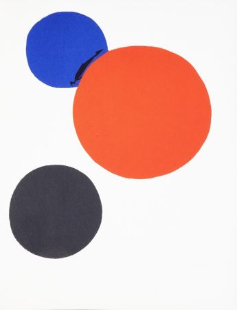 Lithograph Calder - Three Circles Black, Blue and Red