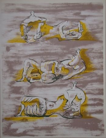Lithograph Moore - Three reclining figures