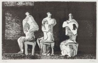 Lithograph Moore - Three seated figures in setting