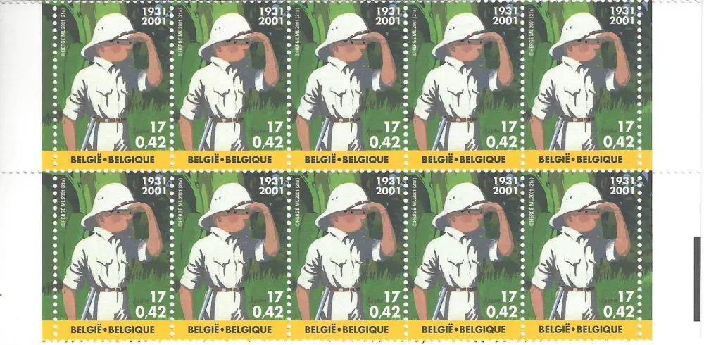 Intaglio De Georges Remi Tintin Herge 70eme Anniversaire De La Parution De Tintin Au Congo Timbres Belge On Amorosart