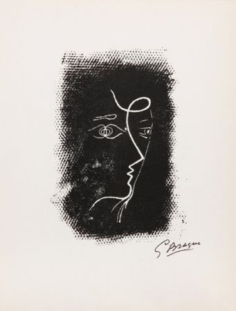 Lithograph Braque - Title: Profil de Femme from Souvenirs de Portraits d'Artistes. Jacques Prévert: Le Coeur à l'ouvrage (M.25)
