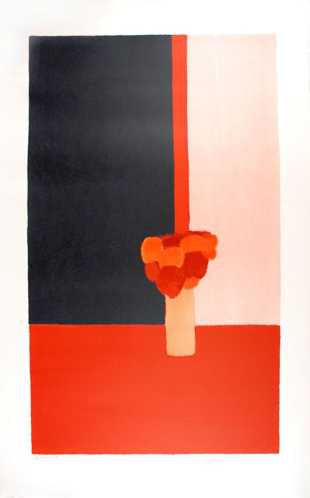 Lithograph Cathelin - Tokonoma rouge et noir - Red and black Tokonoma