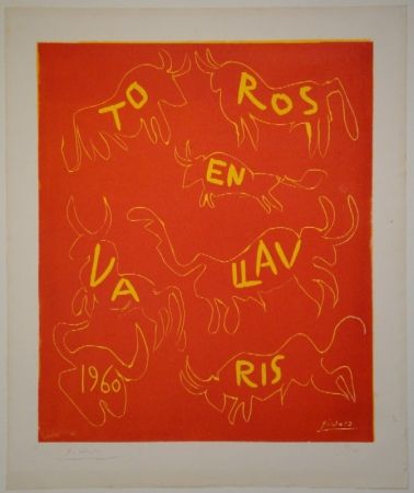 Linocut Picasso - Toros en Vallauris