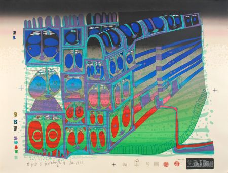Screenprint Hundertwasser - Train de nuit - Night train