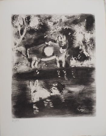 Etching Chagall - Traversée de la rivière (L'âne chargé d'éponges et l'âne chargé de sel)