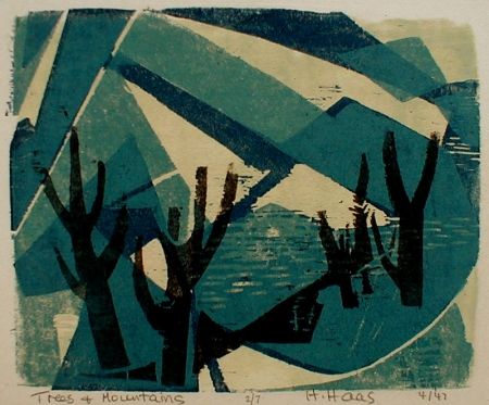 Woodcut Haas - Trees and Mountains