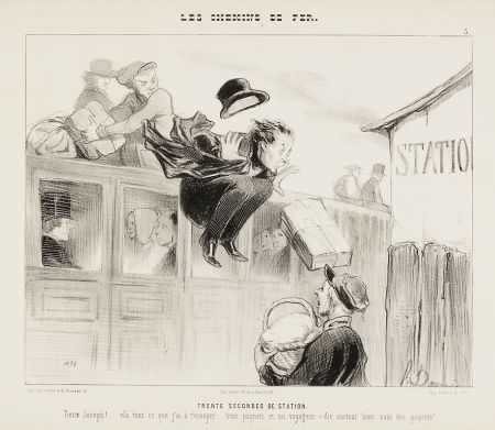 Lithograph Daumier - Trente Secondes de Station (30 seconds stay)