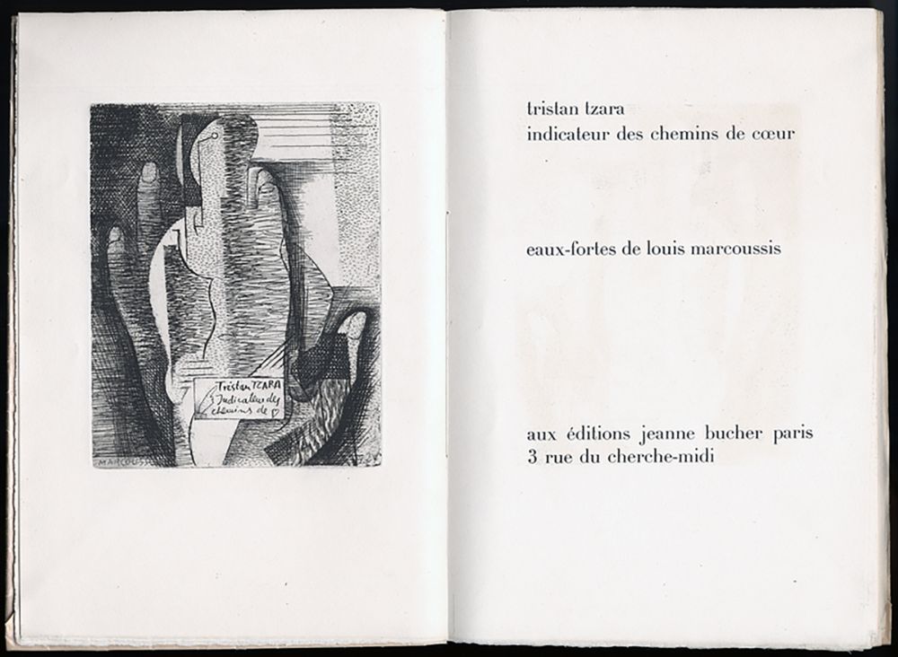 Illustrated Book Marcoussis - Tristan Tzara. INDICATEUR DES CHEMINS DE COEUR. Paris, 1928.
