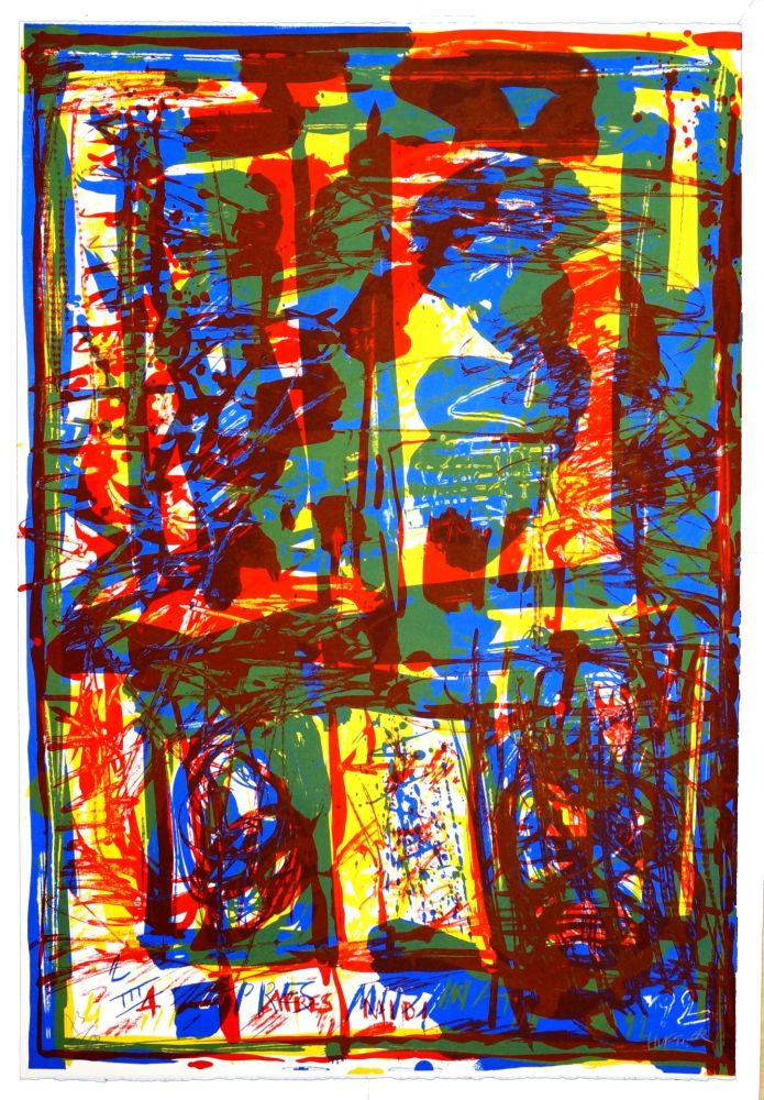 Lithograph Huftier - Trois couleurs sous verre