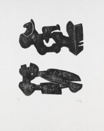 Lithograph Moore - Two black forms