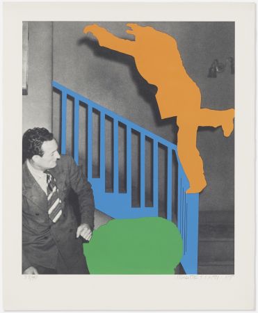 Lithograph Baldessari - Two Figures: One Leaping (Orange); One Reacting (with Blue and Green)