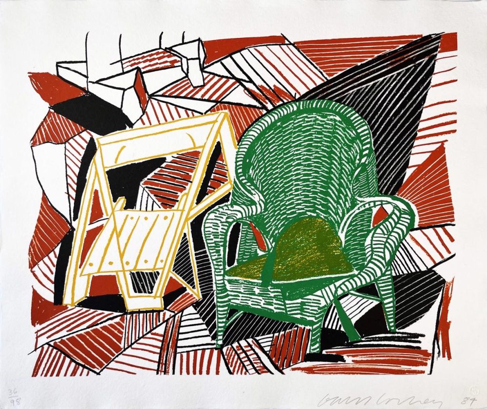 Lithograph Hockney - Two Pembroke Studio Chairs from the Moving Focus series