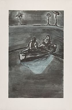 Engraving Doig - Two People at Night (indigo)