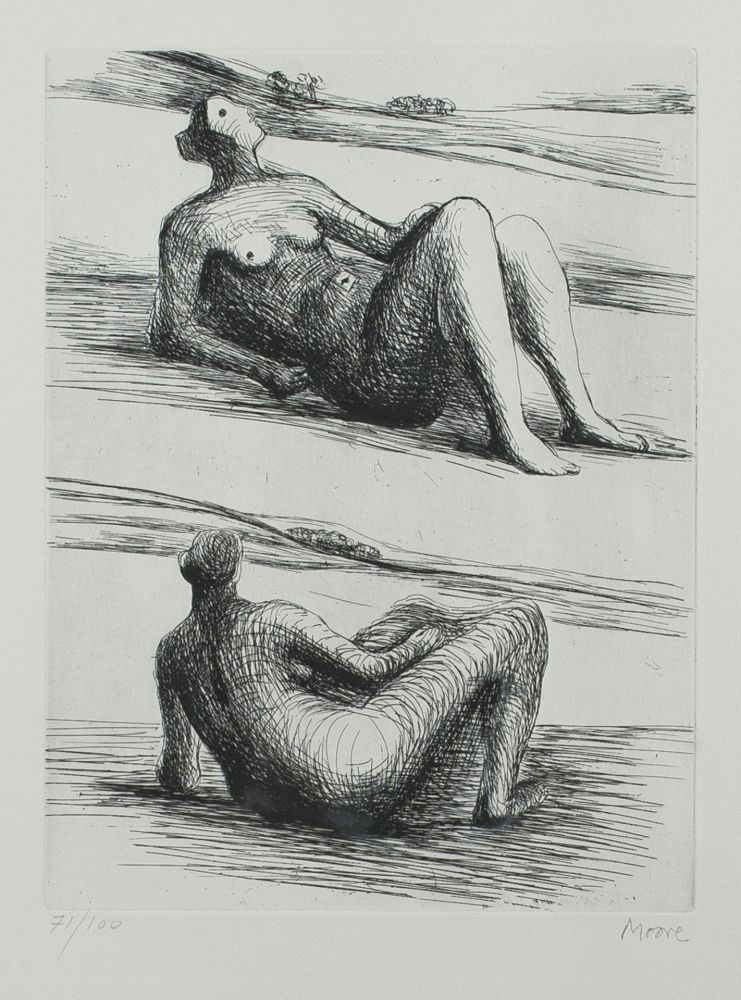 Etching And Aquatint Moore - Two reclining figures
