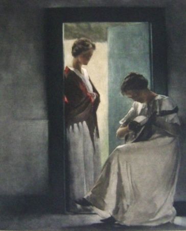 Mezzotint Ilsted - Two young women in a doorway