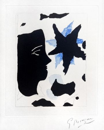 Etching And Aquatint Braque - Téte en profil e l’étoile (Head in Profile and Star) from Georges Braque – Nouvelles Sculptures et Plaque Graveés, 1960