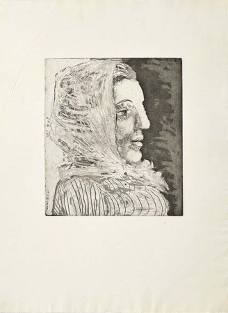 Etching Picasso - Tête de femme avec fichu