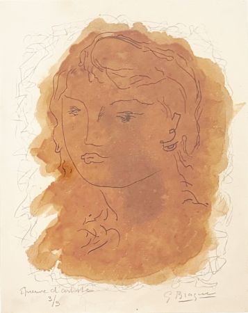 Lithograph Braque - Tête de jeune fille