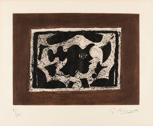 Etching Braque - Tête grecque sur fond brun