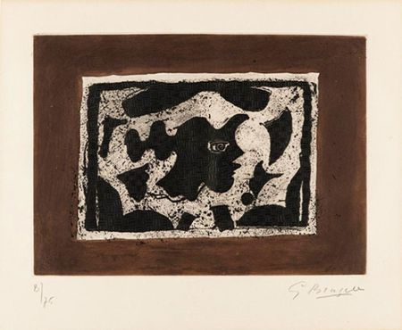 Etching Braque - Tête grecque sur fond brun