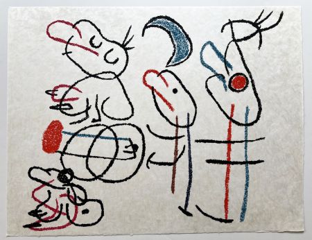 Lithograph Miró - UBU AUX BALÉARES. Planche n° 6, lithographie originale sur Japon nacré (1971)