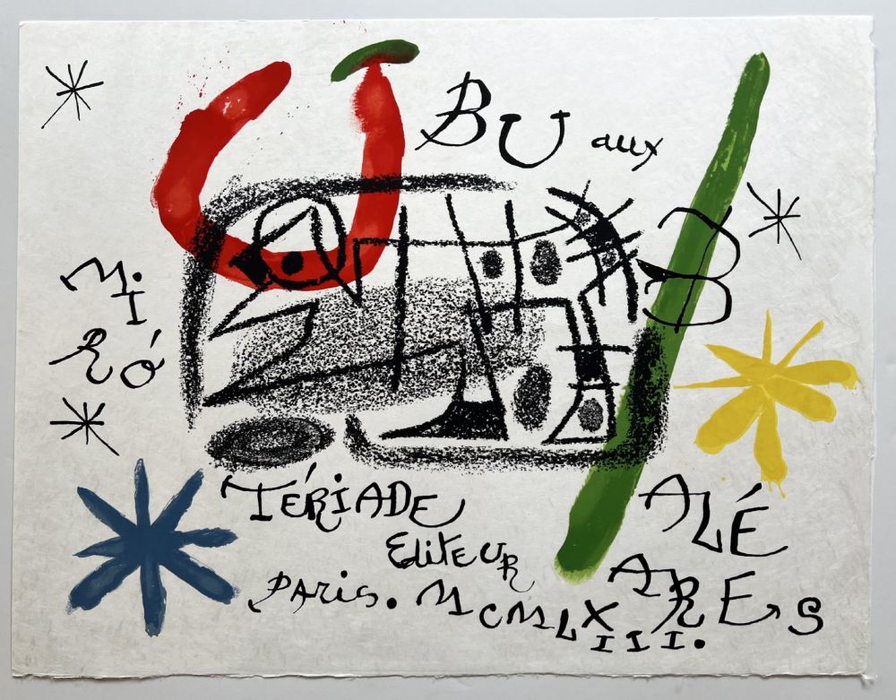 Lithograph Miró - UBU AUX BALÉARES. Titre. Lithographie originale sur Japon nacré (1971)
