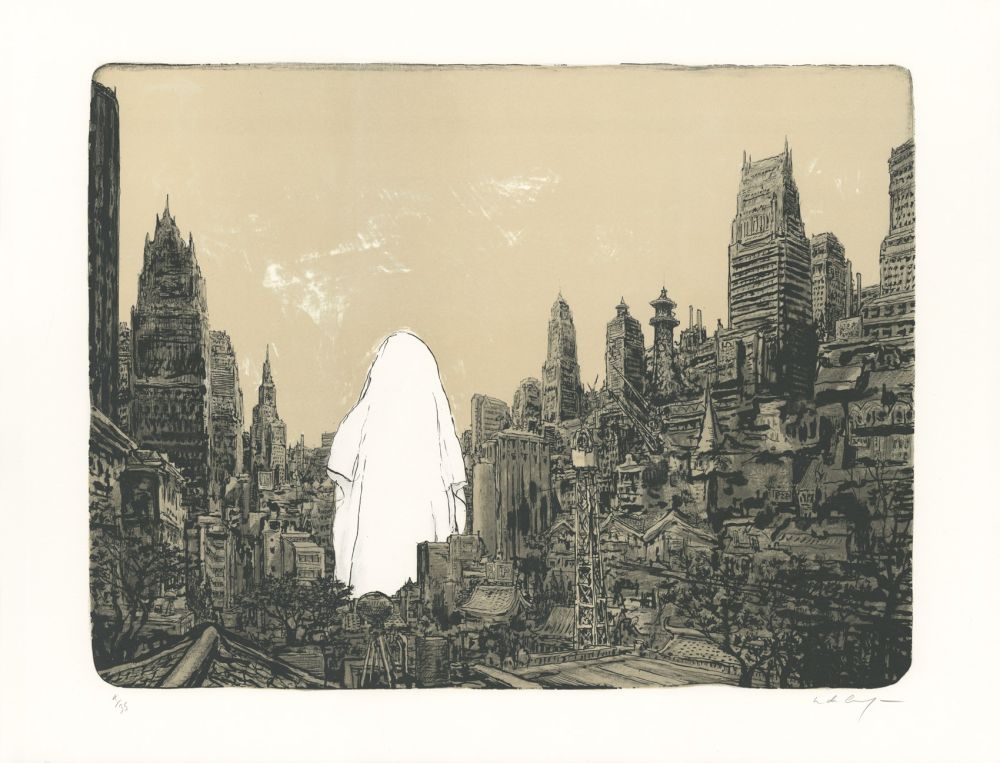 Lithograph De Crécy - Un Fantôme sur la ville