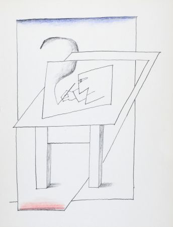 Lithograph Steinberg - Un homme dessinant, 1966