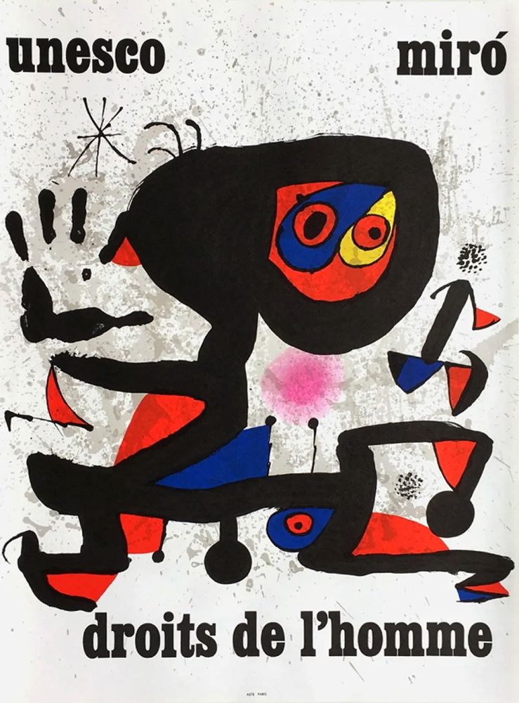 Poster Miró - UNESCO - DROITS DE L'HOMME -MIRO. Affiche originale de 1974.