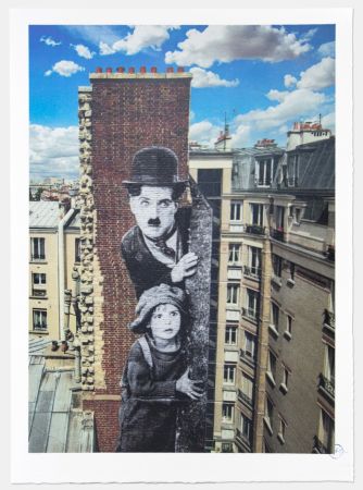 Lithograph Jr - Unframed, Charlie Chaplin revu par JR, The Kid, Charlie Chaplin & Jackie Coogan, USA, 1923, de jour Paris, 2021