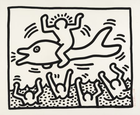 Lithograph Haring - Untitled