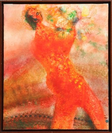 Lithograph Ripolles - Untitled - Figure with Flowers