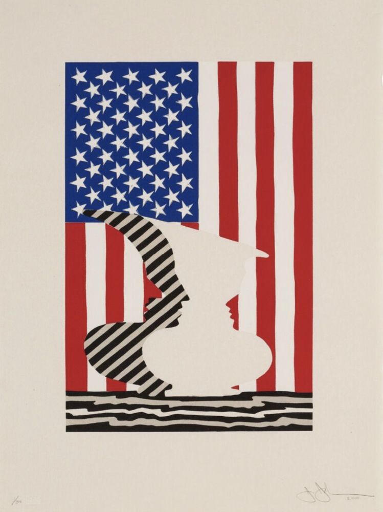 Linocut Johns - Untitled (Flag and Vase)