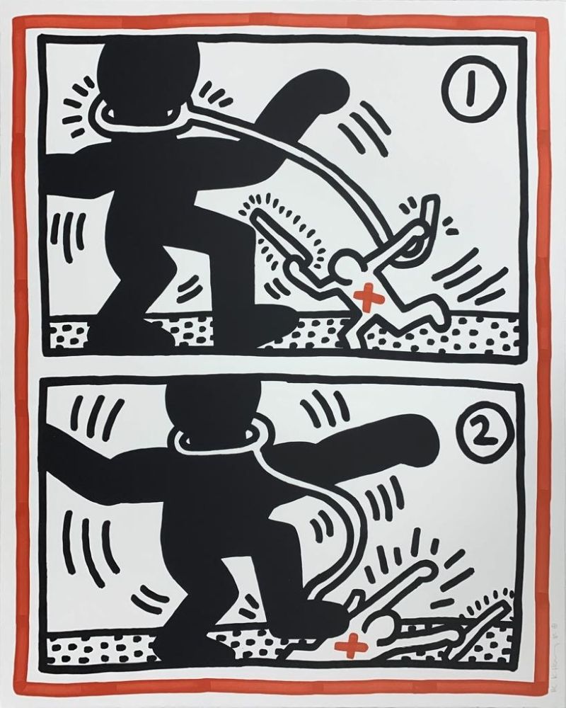 Lithograph Haring - Untitled (Free South Africa #3)