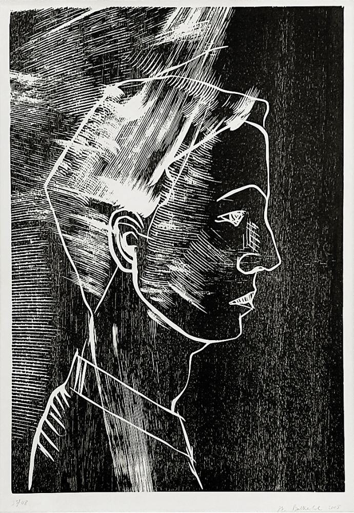 Woodcut Balkenhol - Untitled (male head in profile)