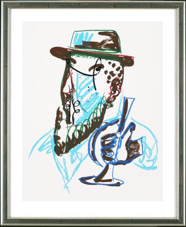 Screenprint Lüpertz - Untitled, Mann mit blauer Trompeter