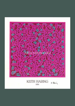 Lithograph Haring - 'Untitled (Pink)' 1984 Offset-lithograph (Hand-signed)