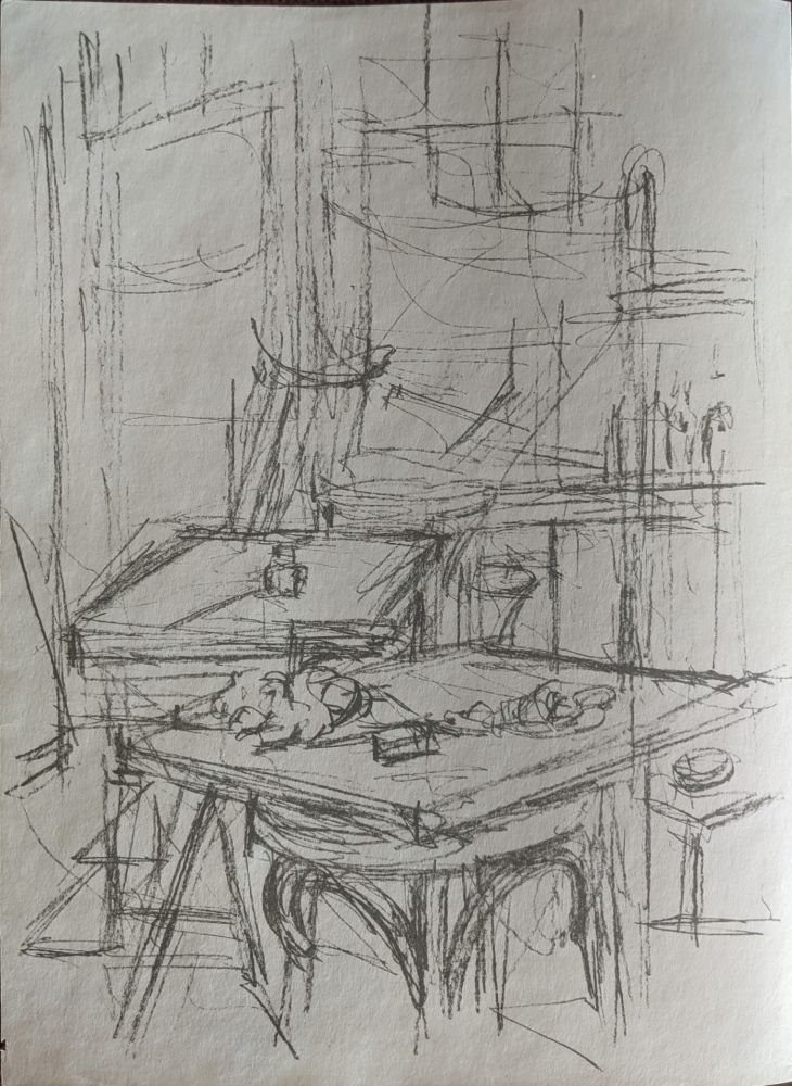 Lithograph Giacometti - Untitled (tables in studio)