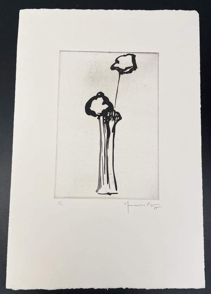 Etching And Aquatint Hernandez Pijuan - Untitled (Vase and Flower)