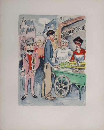 Lithograph Van Dongen - Van Dongen et Roland Dorgelès, Le Marché de la rue des Abbesses, 1949