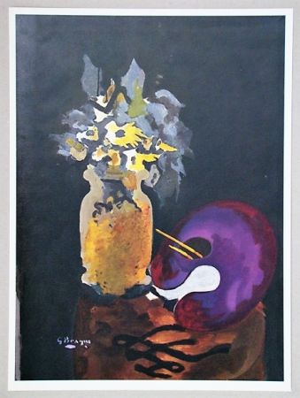 Lithograph Braque (After) - Vase de fleurs jaunes