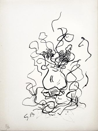 Lithograph Braque - VASE ET FLEURS - Bouquet de fleurs (1952)