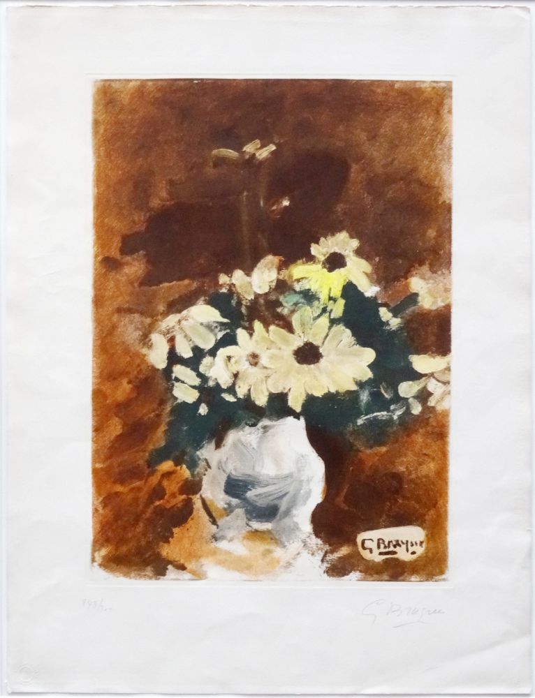Aquatint Braque - Vases aux fleurs jaunes