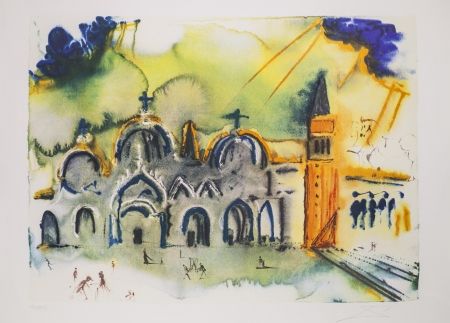 Lithograph Dali - Venise- La Basilique et le Campanille