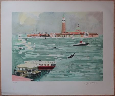 Lithograph Brayer - Venise vue de la mer