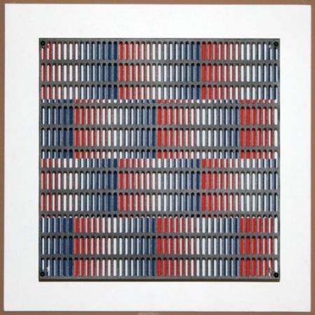 Woodcut Asis - Vibration bandes bleus et rouges
