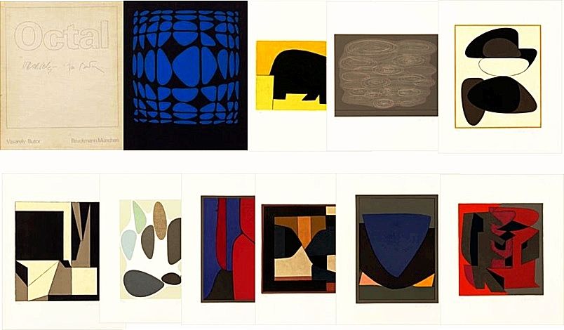 Lithograph Vasarely - Victor VASARELY - Michel BUTOR OCTAL, Hand signed portfolio with 9 Color Lithographs , 1972